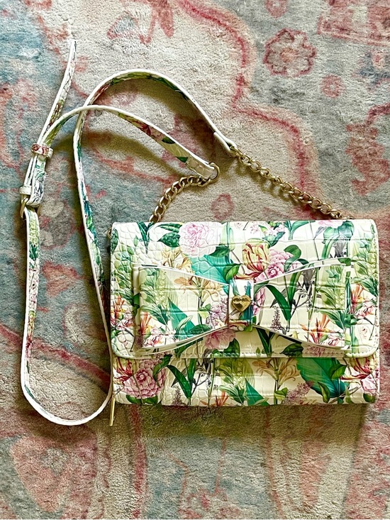 Betsey Johnson Handbags - Betsey Johnson Floral Quilted Crossbody Bag - White, Green, Pink